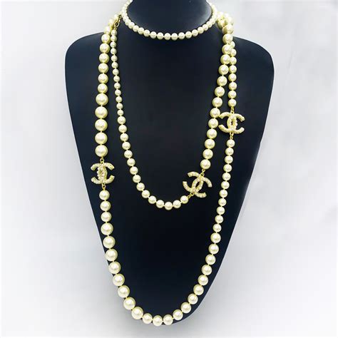 chanel multi chain necklace|Chanel long necklace with pearls.